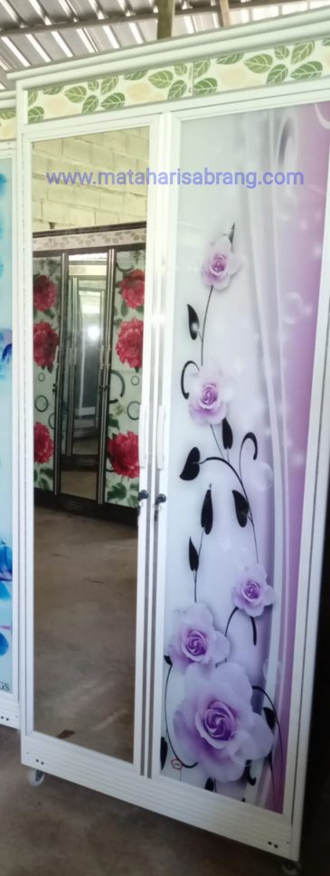 Almari kaca 2 pintu plat